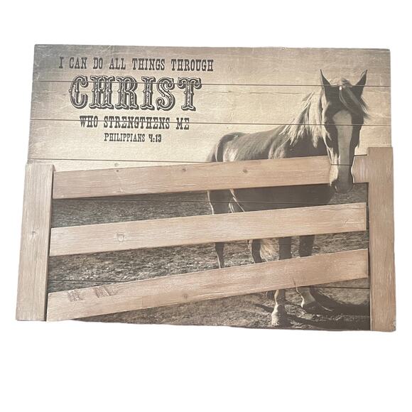 Horse ART Wall Hanging 3D Wood Fence Gate On Wooden Slats Religious Christ 36x22 - Picture 1 of 8